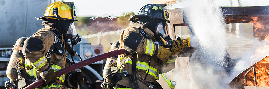 Firefighters putting out a fire