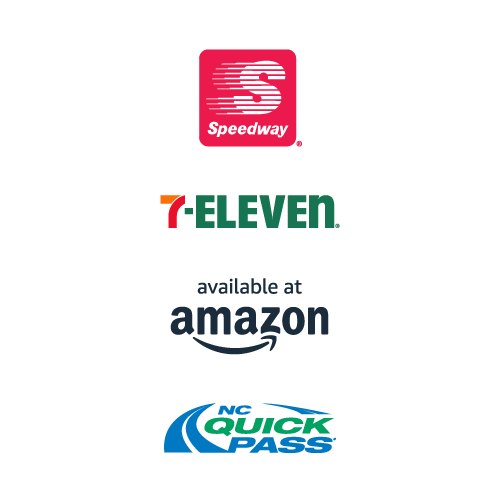 Logos for Speedway, 7-Eleven, Amazon, and NC Quick Pass