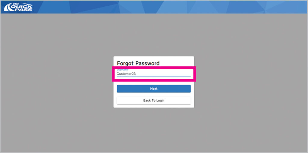 Forgot password section and enter username