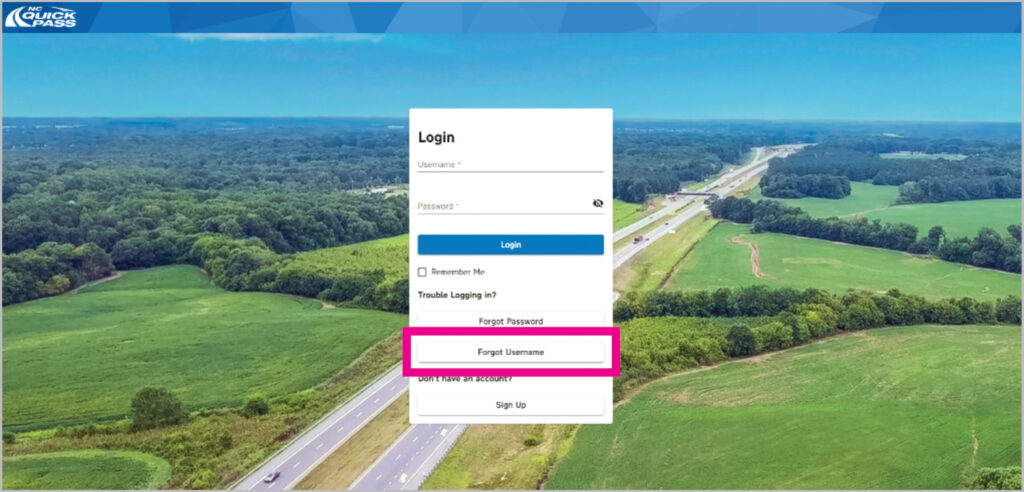 Login button and forgot username button on login page