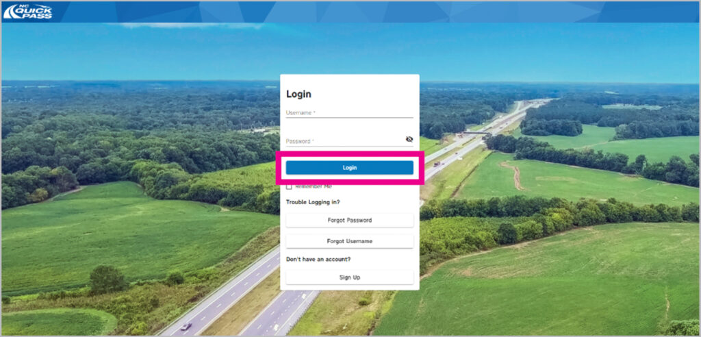 Login screen and login button